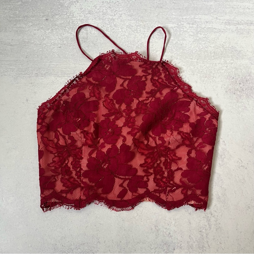 NBD Lace Crop Top Small Red Revolve